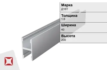 Алюминиевый профиль для перегородок Д16Т 1.6х40х200 мм  в Караганде