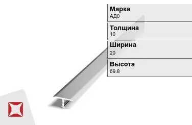 Алюминиевый профиль анодированный АД0 10х20х69.8 мм ГОСТ 8617-81 в Караганде