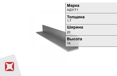 Алюминиевый профиль анодированный АД31Т1 1.7х20х16 мм  в Караганде