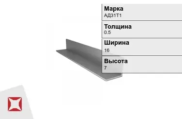 Алюминиевый профиль для ленты АД31Т1 0.5х16х7 мм  в Караганде