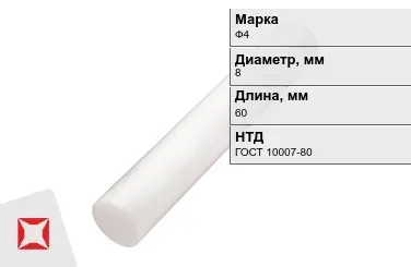 Фторопласт стержневой Ф4 8x60 мм ГОСТ 10007-80 в Караганде