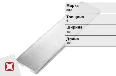 Кадмиевый анод Кд0 4х100х100 мм ГОСТ 1468-90  в Караганде