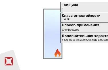 Огнестойкое стекло Pyropane 6 мм EW 30 с сохранением оптических свойств ГОСТ 30247.0-94 в Караганде