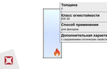 Огнестойкое стекло Pyropane 7 мм EW 30 с сохранением оптических свойств ГОСТ 30247.0-94 в Караганде