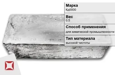 Слиток кадмия Кд0000 0.5 кг для химической промышленности ГОСТ 22860-93 в Караганде